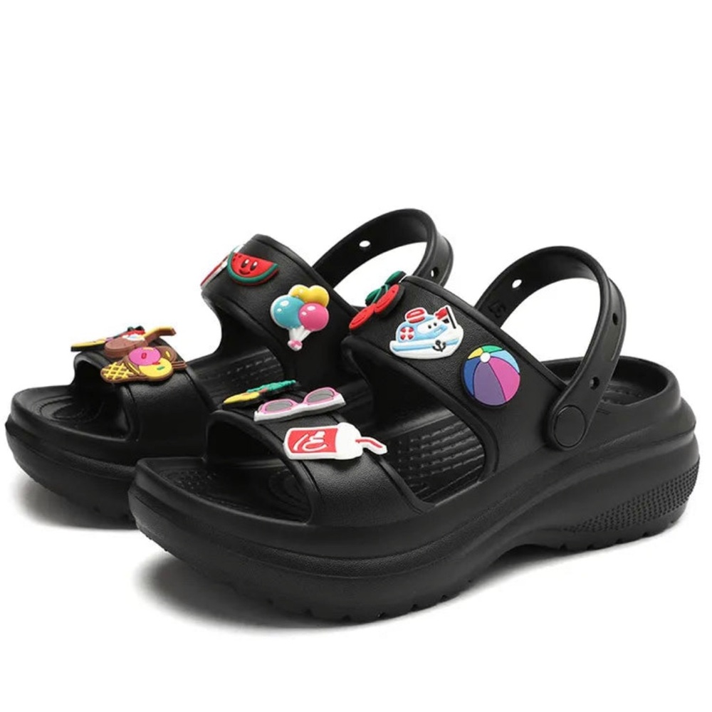 Open Toe Cartoon Clogs Sandals/Black